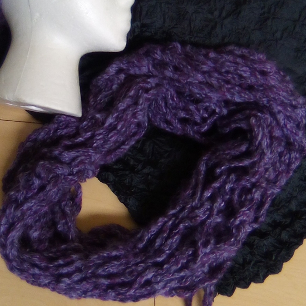 Hand Knitted Purple Beanie and Infinity Shawl - Picture 8 of 12